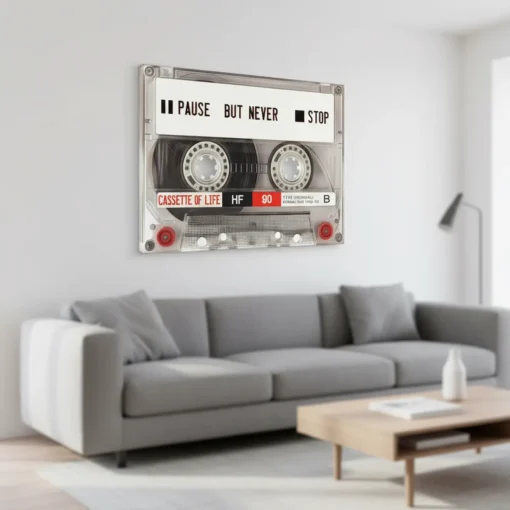 Retro Cassette Wall Art | “Pause But Never Stop” Motivational Canvas Painting (All Sizes Available) - Image 4