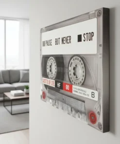 Alternative view of Retro Cassette Wall Art | “Pause But Never Stop” Motivational Canvas Painting (All Sizes Available)