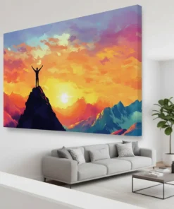 Sunset Mountain Canvas Wall Art – Inspirational Landscape Painting | Vibrant Sunset & Mountain View | Premium HD Print on Canvas | Custom Sizes & Gallery Wrap Frame