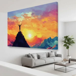Sunset Mountain Canvas Wall Art – Inspirational Landscape Painting | Vibrant Sunset & Mountain View | Premium HD Print on Canvas | Custom Sizes & Gallery Wrap Frame