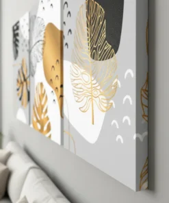 Alternative view of Black & Gold Leaf Abstract Canvas Wall Art – 3 Piece Set (22x30 inches each)