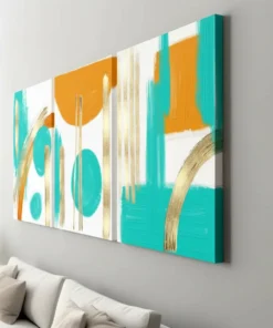 Alternative view of Abstract Gold & Turquoise Canvas Wall Art – 3 Piece Set (22x30 inches each)