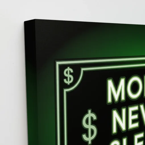 Money Never Sleeps Wall Art | Neon-Inspired Motivational Canvas Painting (All Sizes Available) - Image 5