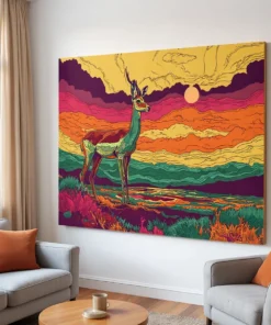 Abstract Deer Pop Art | Vibrant Sunset Canvas Wall Art (All Sizes Available)