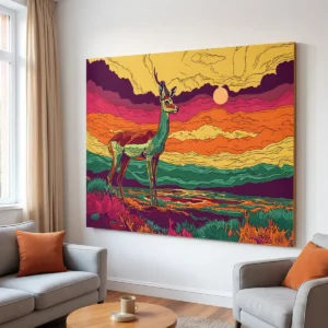 Abstract Deer Pop Art | Vibrant Sunset Canvas Wall Art (All Sizes Available)