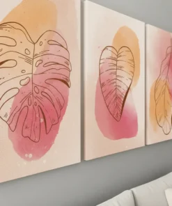 Alternative view of Leaf Abstract Wall Art – 3 Piece Canvas Set (22x30 inches each) | Modern Botanical Home Decor