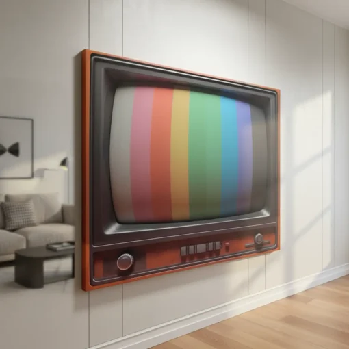Retro Television Wall Art | Vintage Canvas Painting with Color Bars (All Sizes Available)