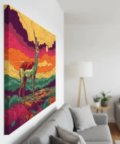 Alternative view of Abstract Deer Pop Art | Vibrant Sunset Canvas Wall Art (All Sizes Available)