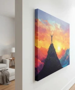 Alternative view of Sunset Mountain Canvas Wall Art – Inspirational Landscape Painting | Vibrant Sunset & Mountain View | Premium HD Print on Canvas | Custom Sizes & Gallery Wrap Frame