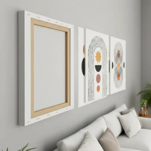Geometric Abstract Canvas Wall Art – 3 Piece Set (22x30 inches each) | Modern Minimalist Decore - Image 3