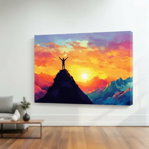 Sunset Mountain Canvas Wall Art – Inspirational Landscape Painting | Vibrant Sunset & Mountain View | Premium HD Print on Canvas | Custom Sizes & Gallery Wrap Frame - Image 7