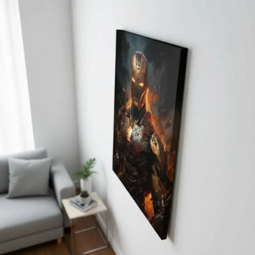 Iron Man Canvas Wall Art – Premium Superhero Poster with Fiery Battle Design - Image 2