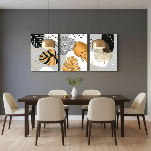 Black & Gold Leaf Abstract Canvas Wall Art – 3 Piece Set (22x30 inches each) - Image 9